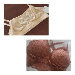Bundle NWT LIVELY Sheer Toasted Almond Bralette and Lace Rose Bralette Medium